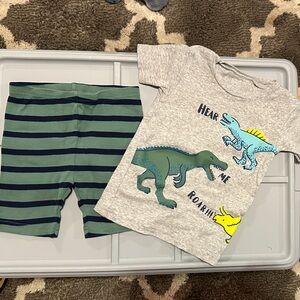 Dinosaur Graphic Tee and Striped Shorts Set